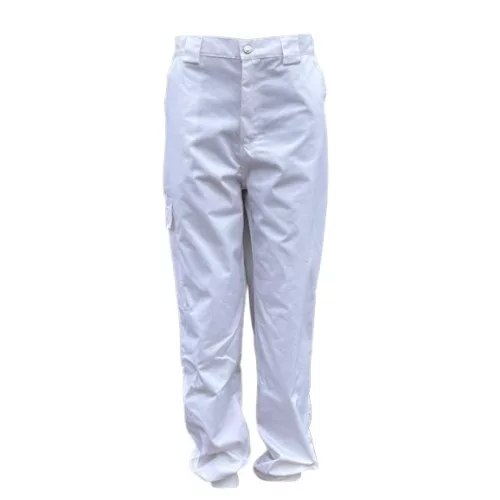 4618U Pantaloni pentru industria alimentară, cu nasturi și manșete tricotate, alb